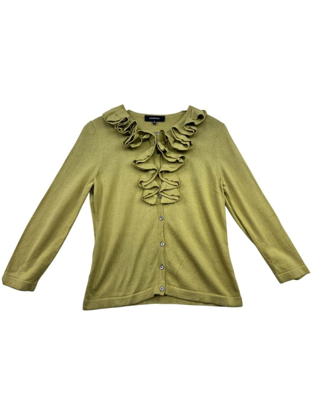 Jones Wear Women's Ruffled Button Front Cardigan Sweater Size M Olive Green